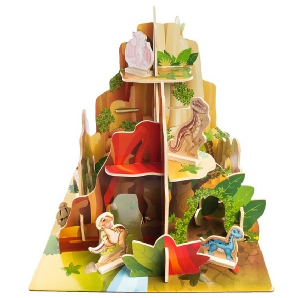 Dinosaur Habitat with 13 Accessories Other Multilevel Wooden Dinosaur Playset Last One Nib